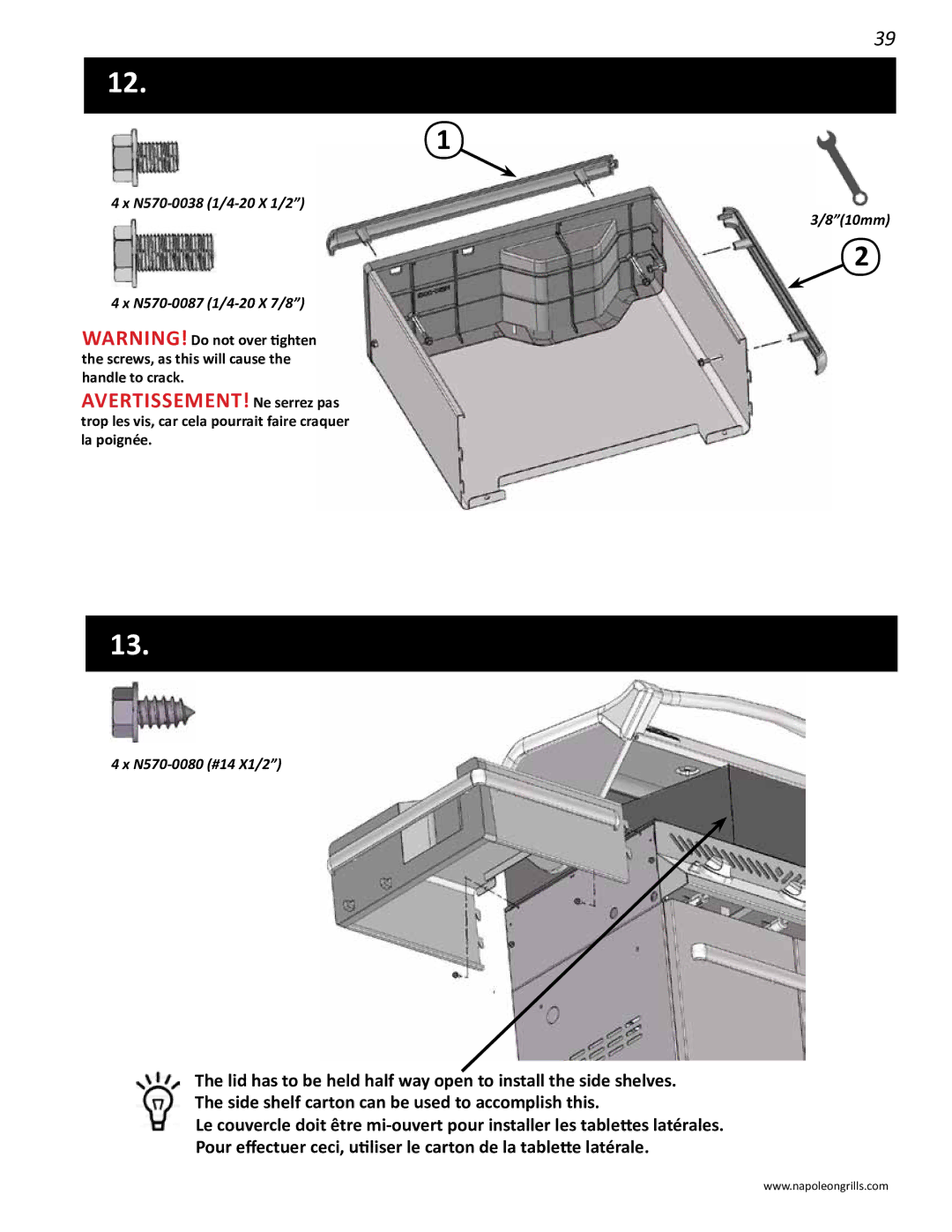 Napoleon Grills PRO 600 manual AVERTISSEMENT! Ne serrez pas 