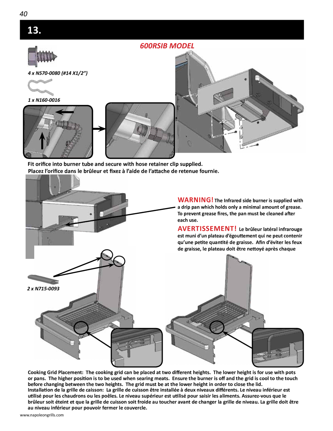 Napoleon Grills PRO 600 manual 600RSIB Model 