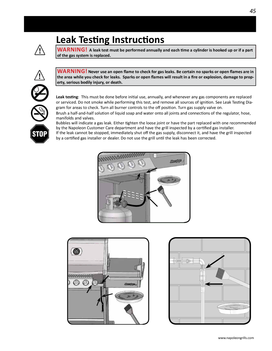 Napoleon Grills PRO 600 manual Leak Testing Instructions 