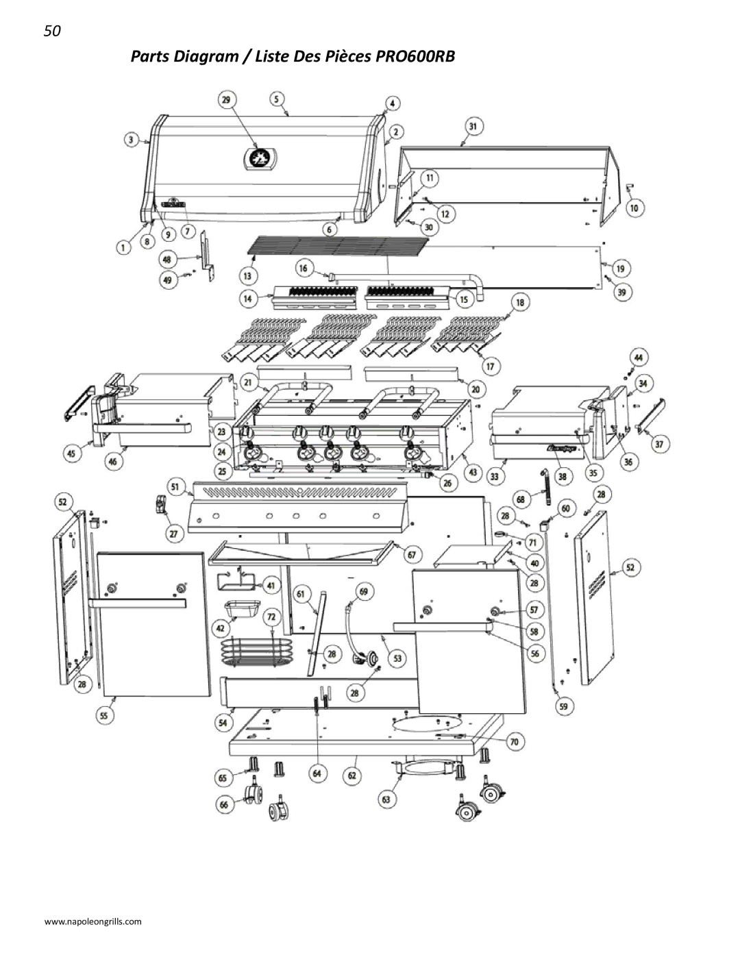 Napoleon Grills PRO 600 manual Parts Diagram / Liste Des Pièces PRO600RB 