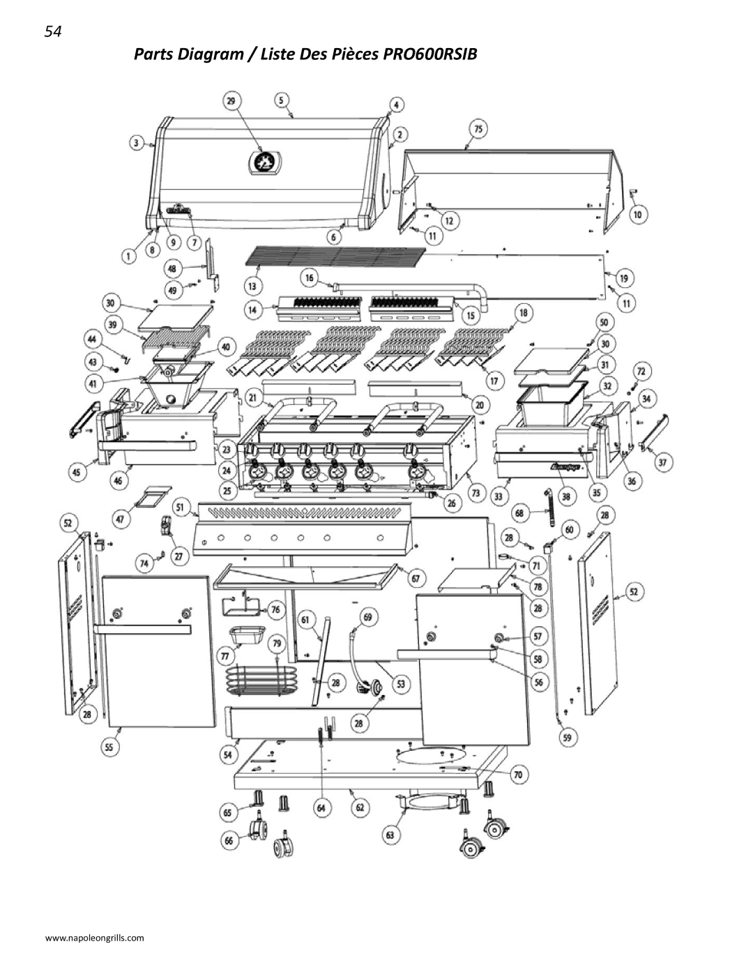 Napoleon Grills PRO 600 manual Parts Diagram / Liste Des Pièces PRO600RSIB 