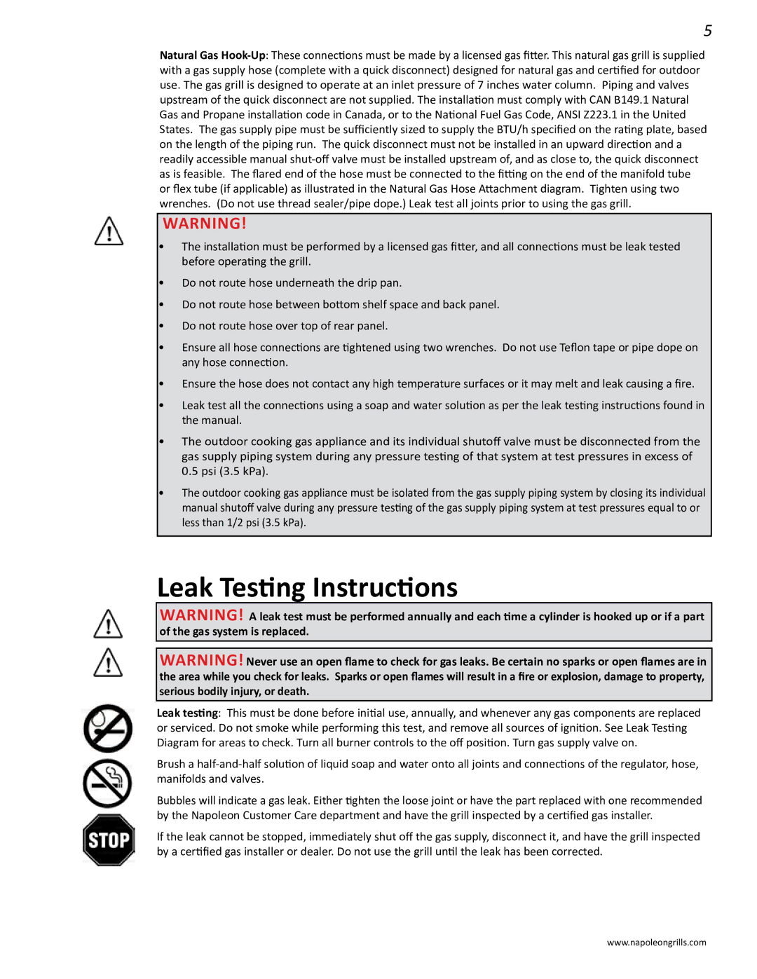 Napoleon Grills PRO 600 manual Leak Testing Instructions 