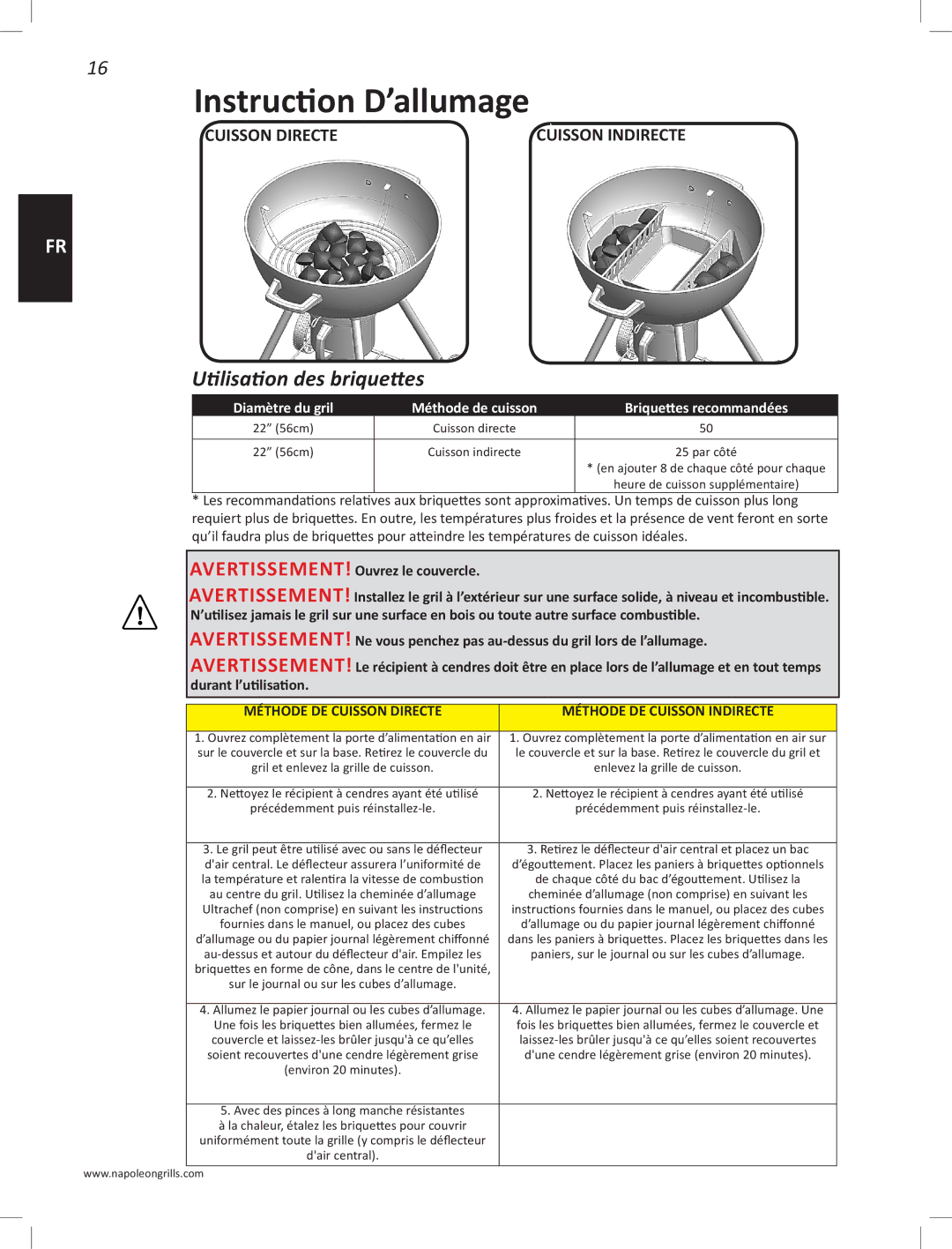 Napoleon Grills PRO22K-LEG manual Instruction D’allumage, Utilisation des briquettes 