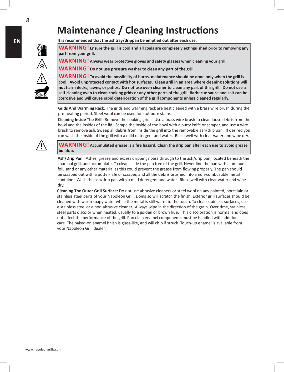 Napoleon Grills PRO22K-LEG manual Maintenance / Cleaning Instructions 