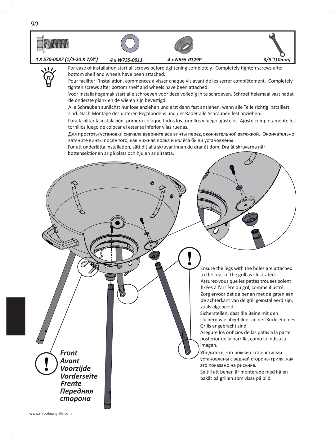 Napoleon Grills PRO22K-LEG manual Front Avant Voorzijde Vorderseite Frente Передняя сторона 