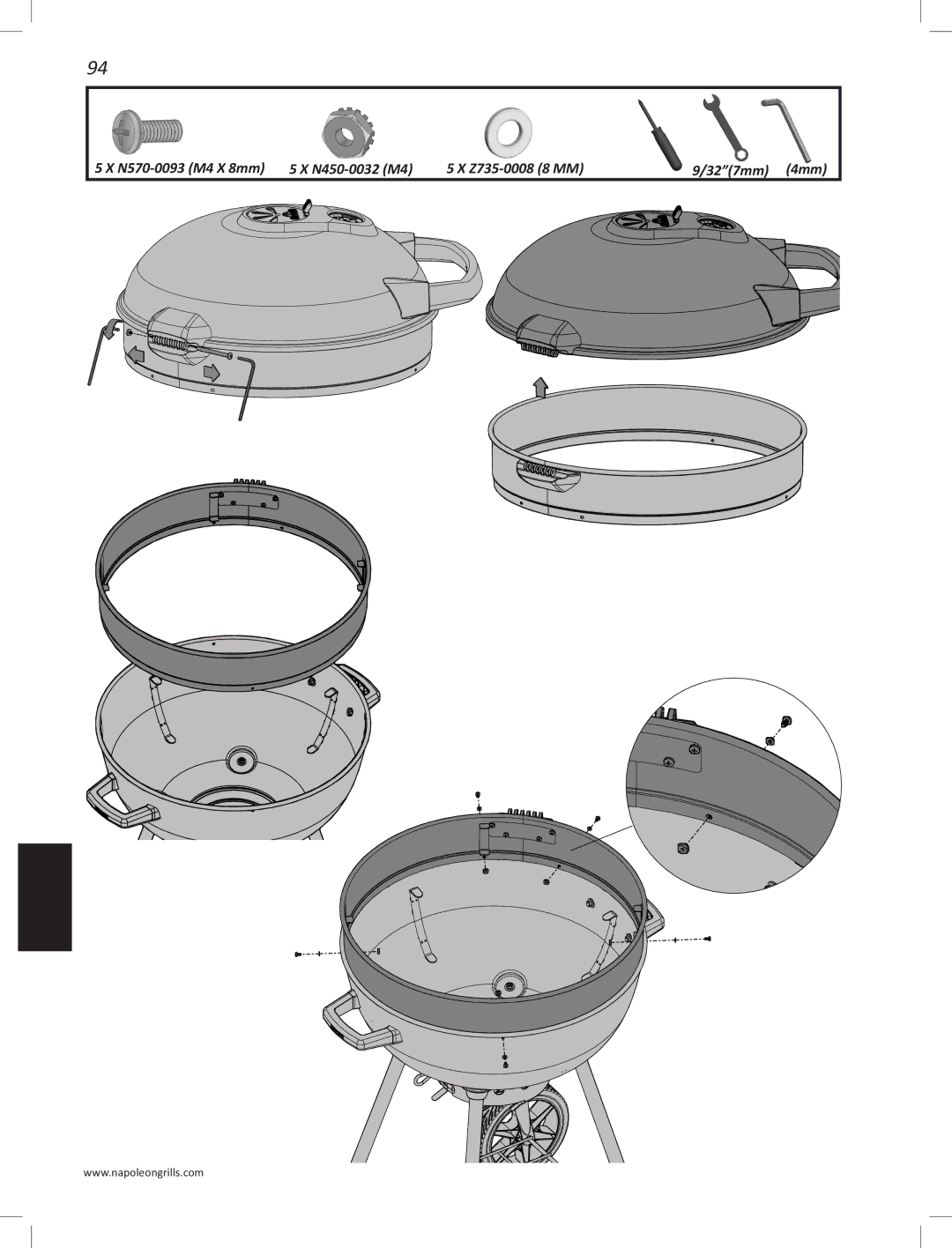 Napoleon Grills PRO22K-LEG manual N570-0093 M4 X 8mm 5 X N450-0032 M4 Z735-0008 8 MM 327mm 4mm 