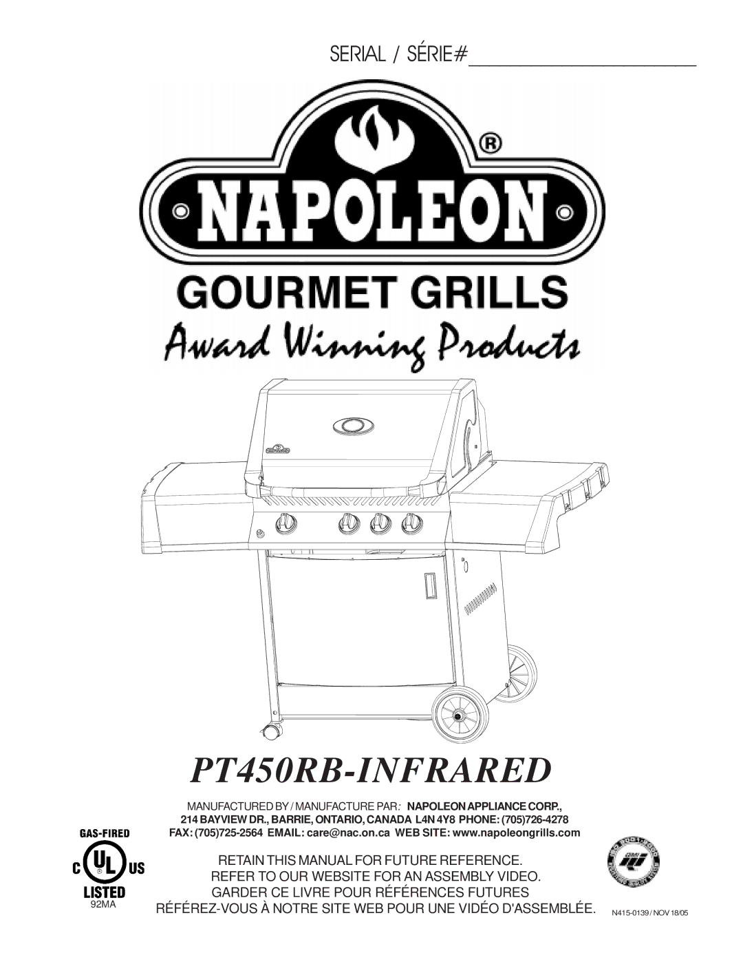 Napoleon Grills manual PT450RB-INFRARED 