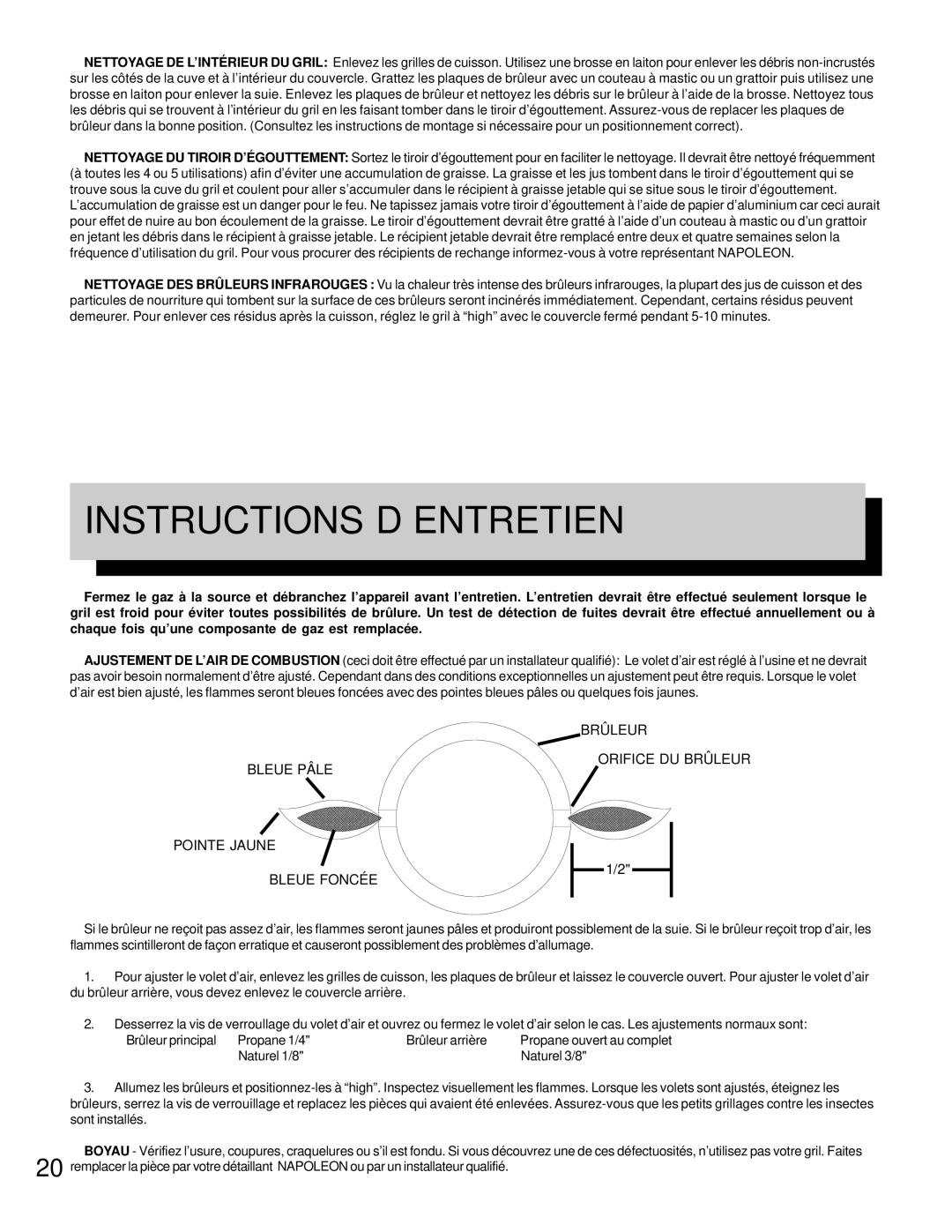 Napoleon Grills PT450RB manual Instructions D’ENTRETIEN 