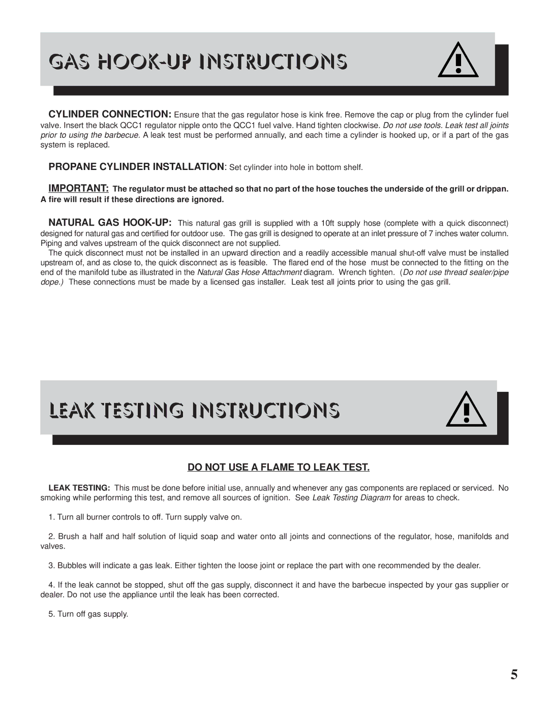 Napoleon Grills PT450RB manual GAS HOOK-UP Instructions, Leak Testing Instructions 