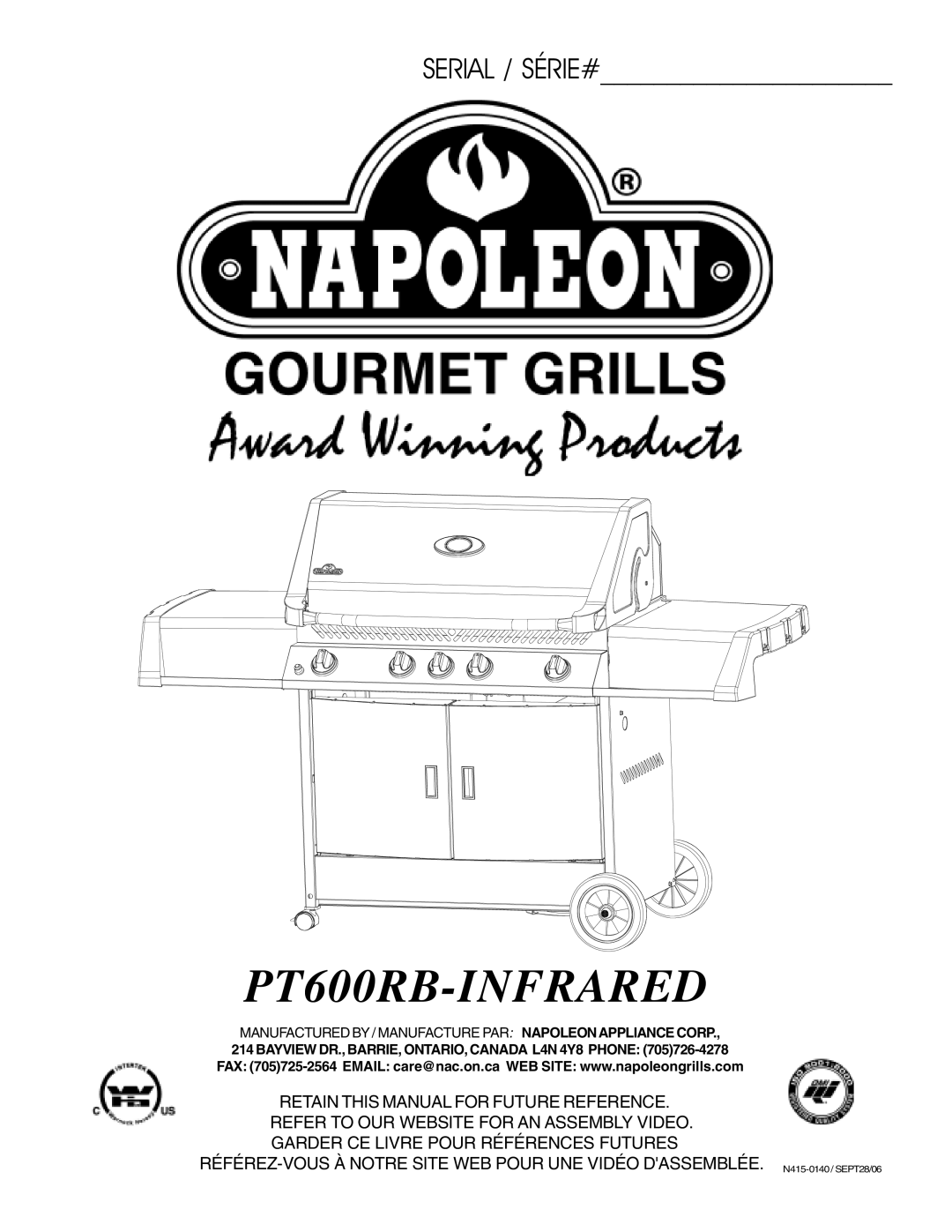 Napoleon Grills manual PT600RB-INFRARED 