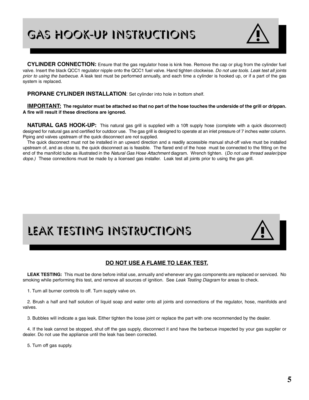 Napoleon Grills PT600RB-INFRARE manual GAS HOOK-UP Instructions, Leak Testing Instructions 