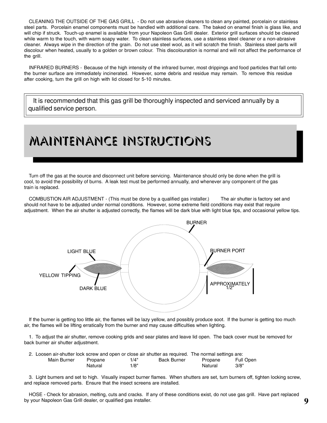 Napoleon Grills PT600RB-INFRARE manual Maintenance Instructions 