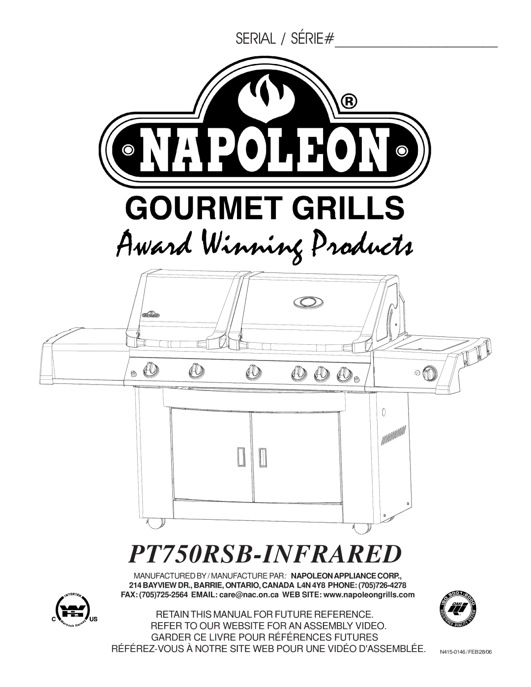 Napoleon Grills manual PT750RSB-INFRARED 