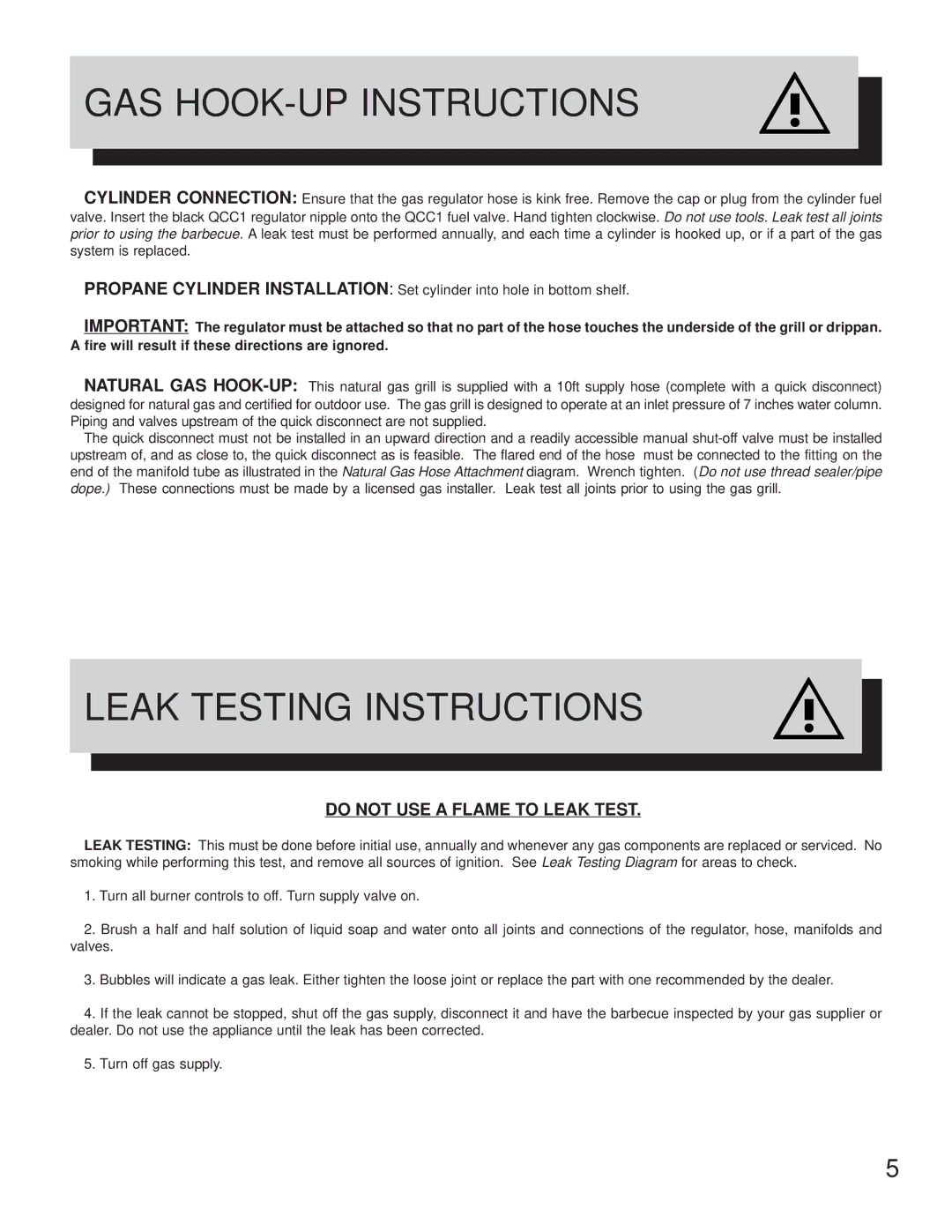 Napoleon Grills PT750RSB manual GAS HOOK-UP Instructions, Leak Testing Instructions 