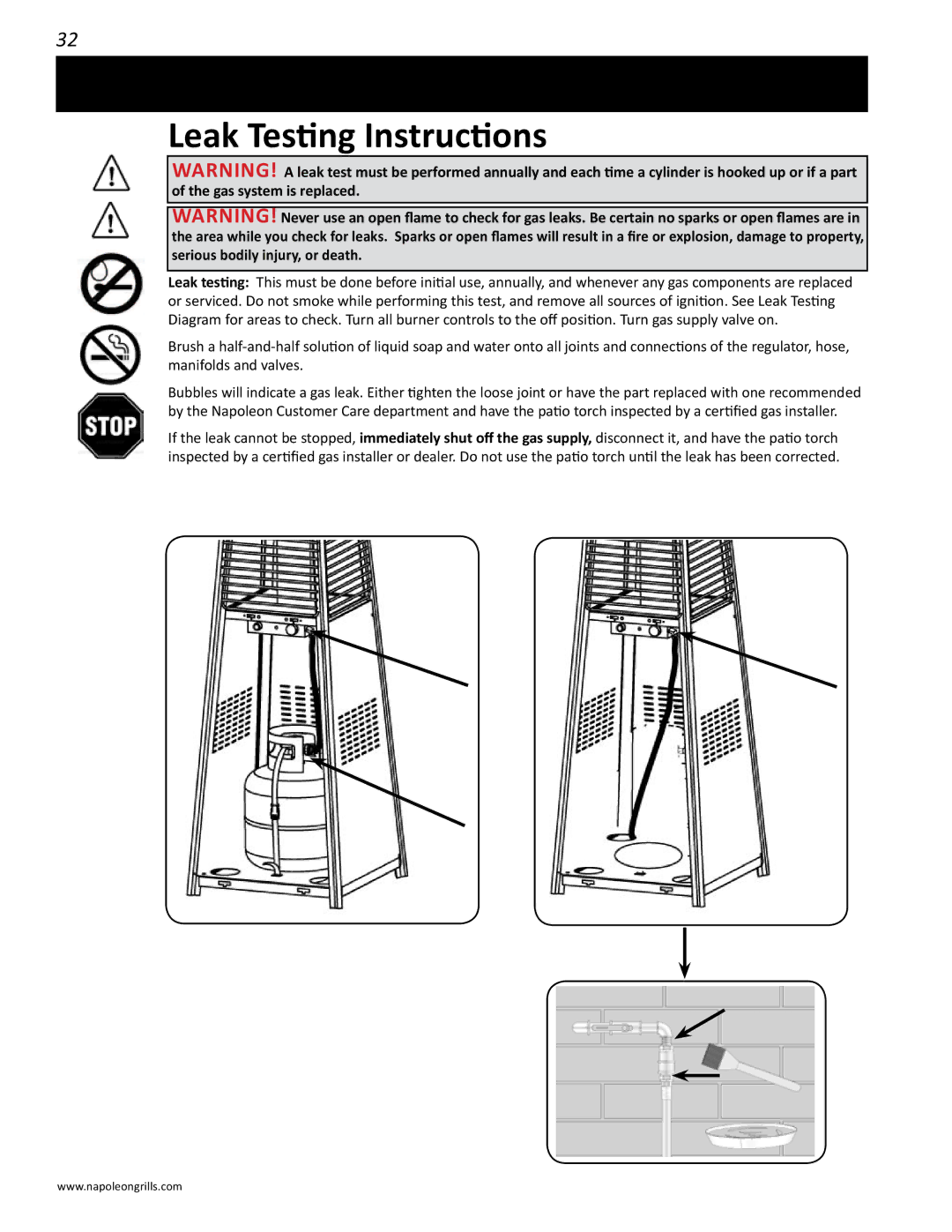 Napoleon Grills PTH31GT manual Leak Testing Instructions 