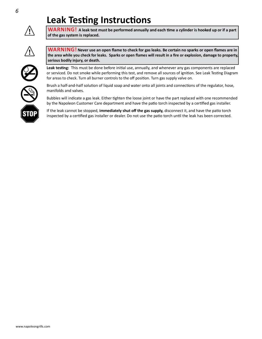 Napoleon Grills PTH31GT manual Leak Testing Instructions 