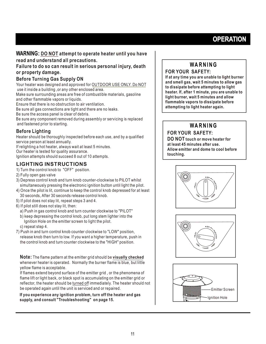 Napoleon Grills PTH38PSS, PTH38PCP, PTH38PGM manual Operation, Before Lighting, Lighting Instructions, For Your Safety 