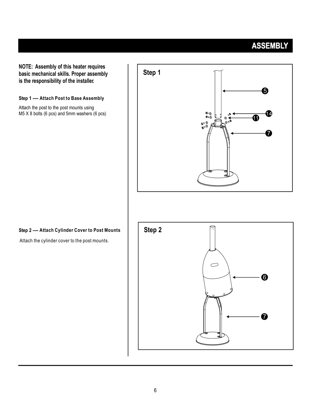 Napoleon Grills PTH38PSS, PTH38PCP, PTH38PGM manual Attach Post to Base Assembly, Attach Cylinder Cover to Post Mounts 