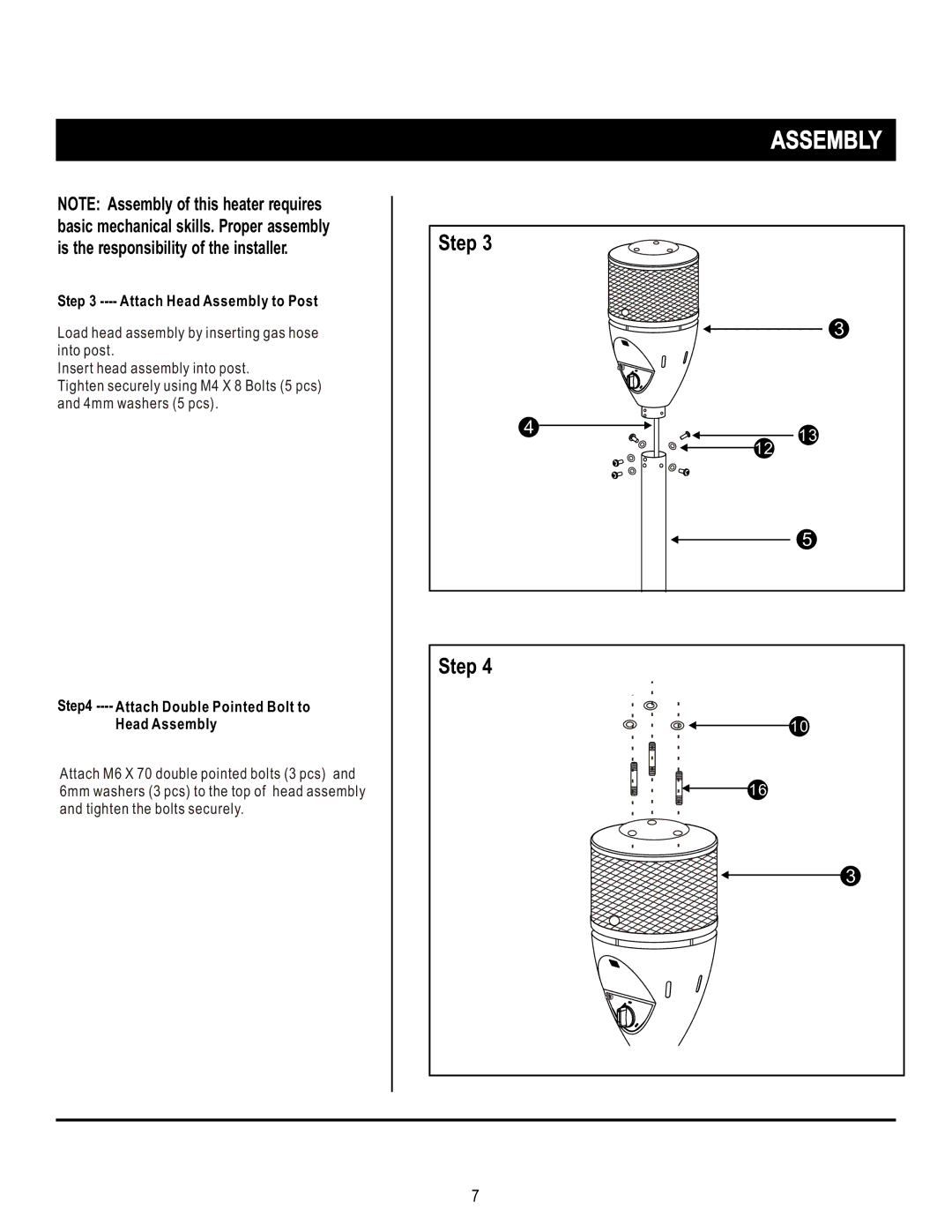 Napoleon Grills PTH38PSS, PTH38PCP, PTH38PGM Attach Head Assembly to Post, Attach Double Pointed Bolt to Head Assembly 