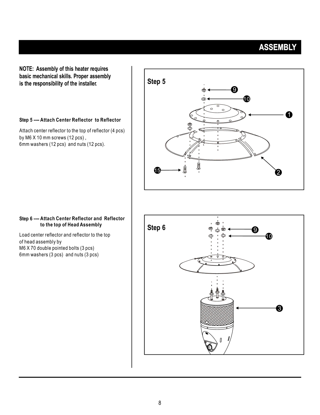 Napoleon Grills PTH38PSS, PTH38PCP, PTH38PGM manual Attach Center Reflector to Reflector 