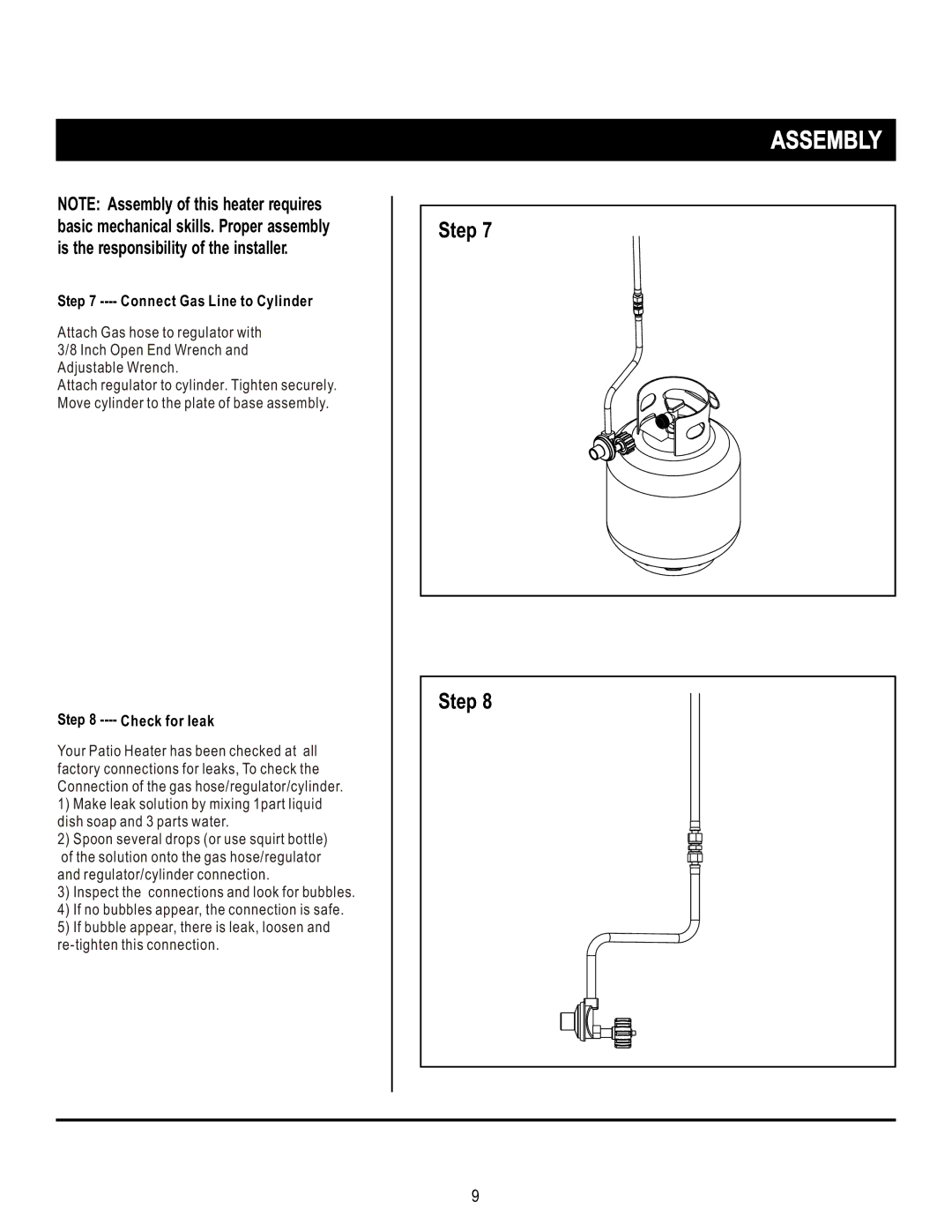 Napoleon Grills PTH38PSS, PTH38PCP, PTH38PGM manual Connect Gas Line to Cylinder, Check for leak 