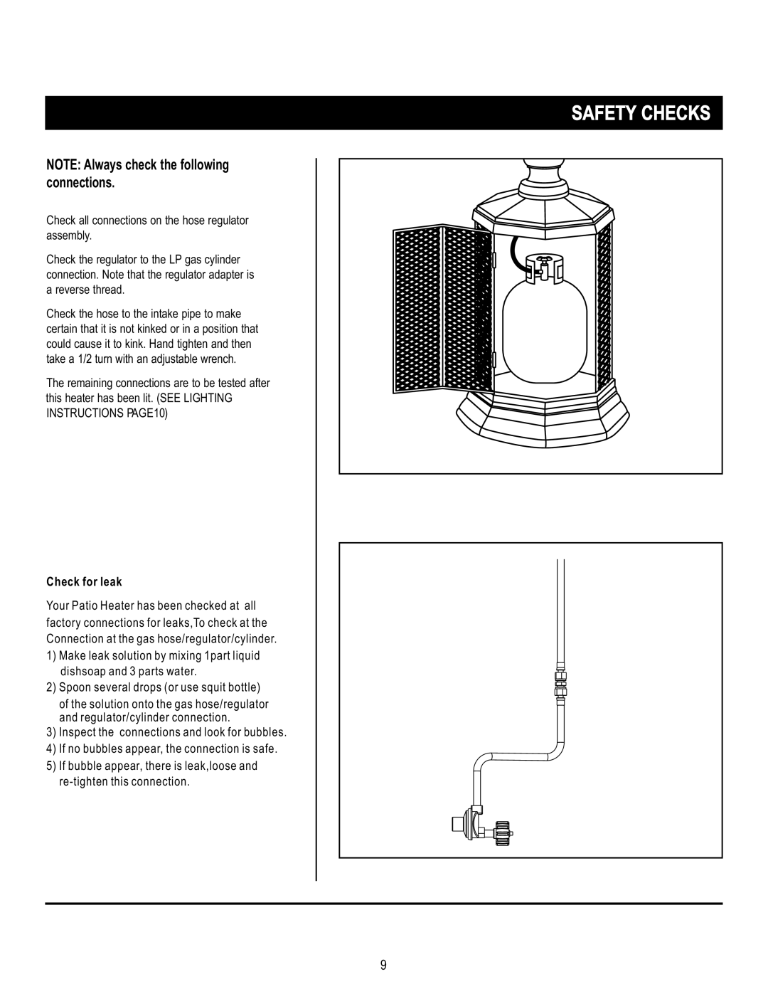 Napoleon Grills PTHC38PK manual Safety Checks, Check for leak 