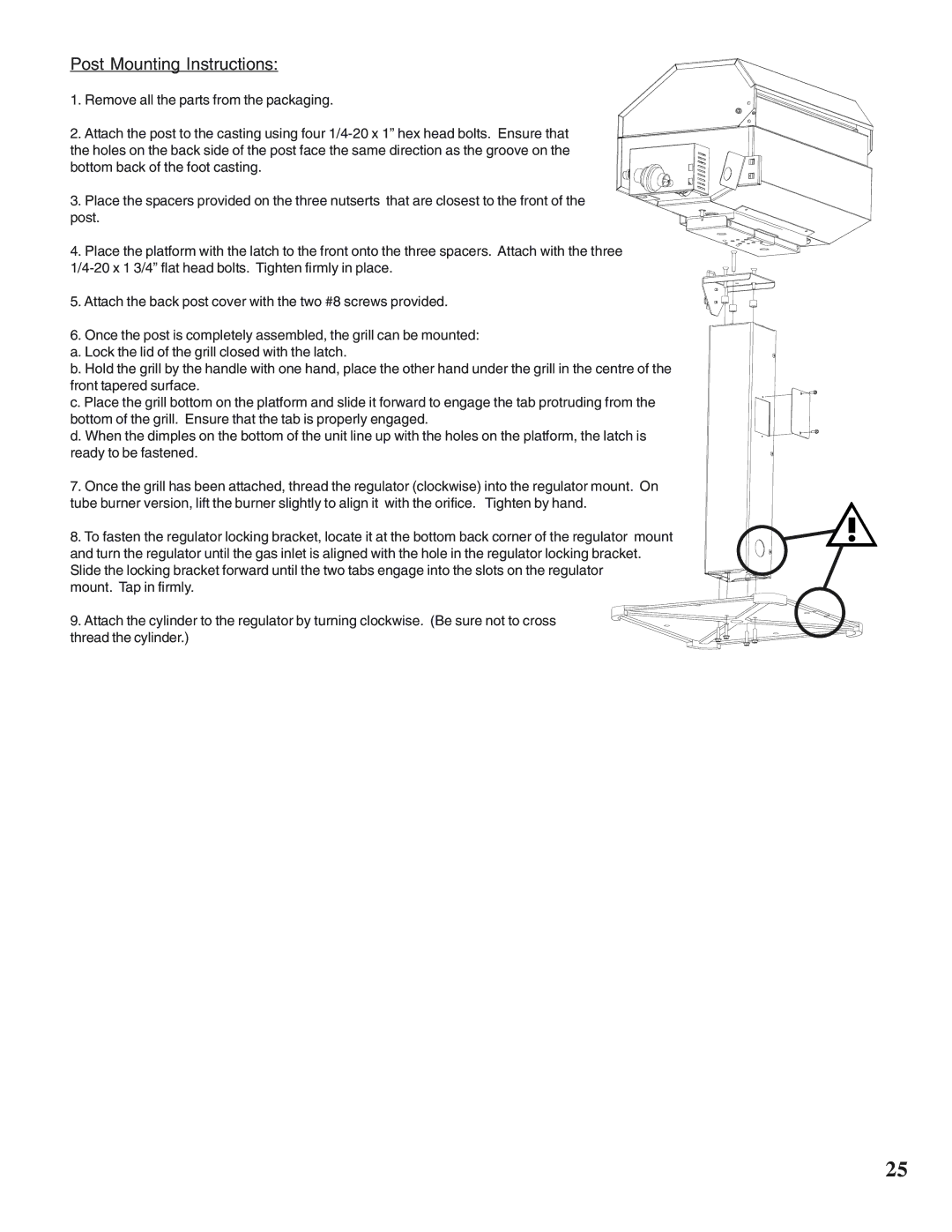 Napoleon Grills PTSS215 manual Post Mounting Instructions, Remove all the parts from the packaging 