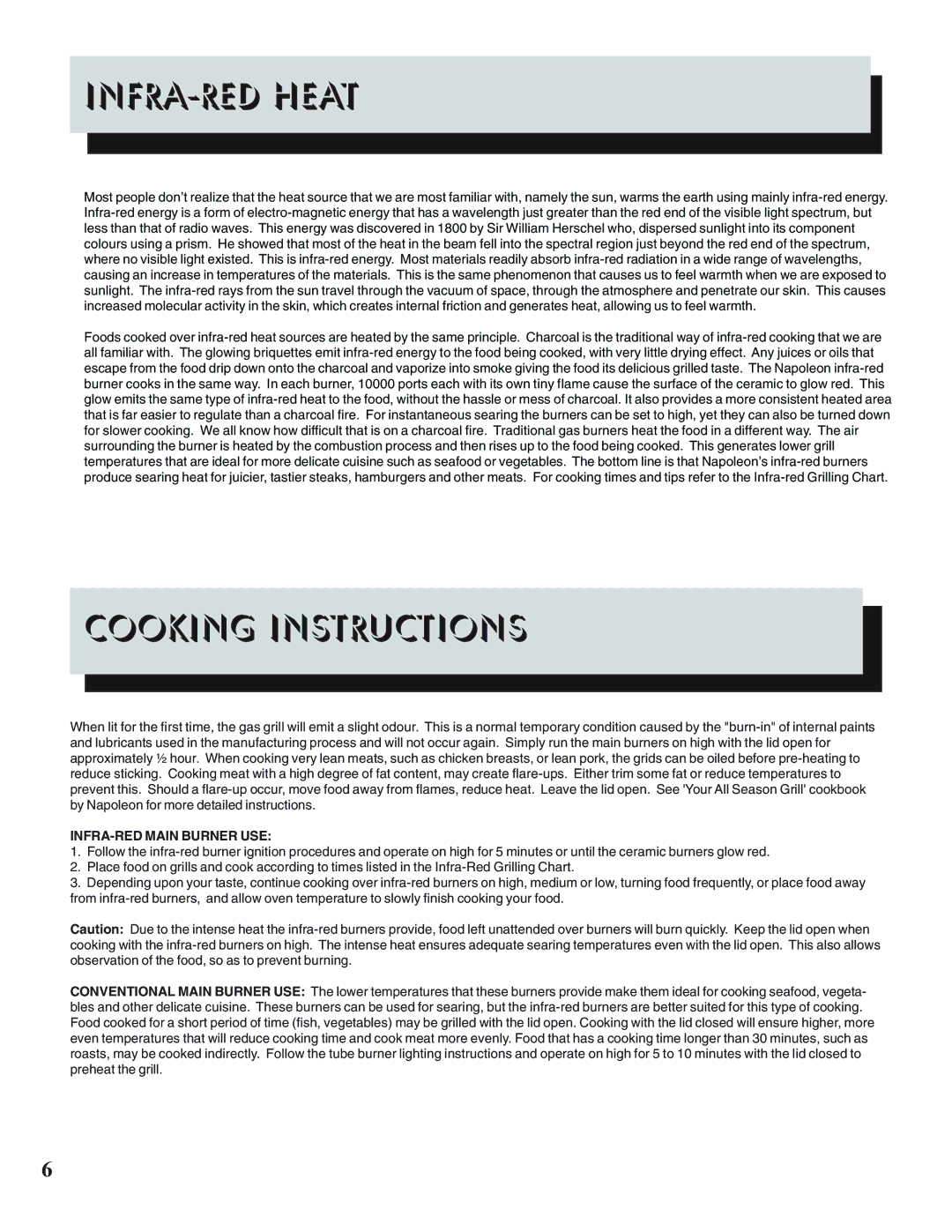 Napoleon Grills PTSS215 manual INFRA-RED Heat, Cooking Instructions 