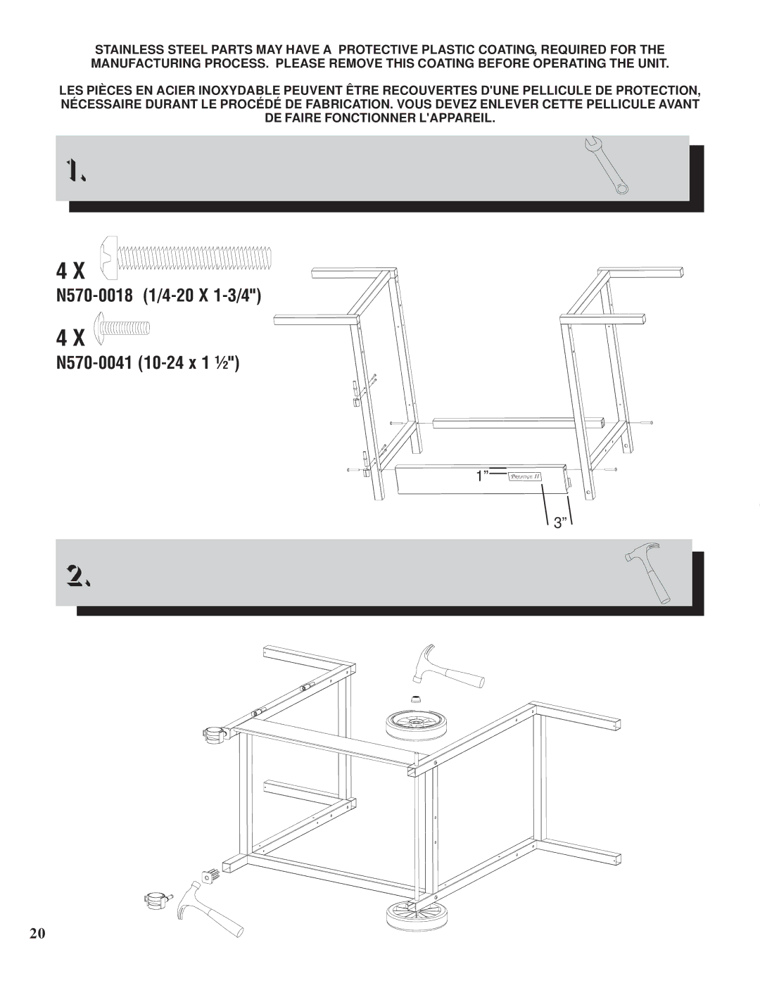 Napoleon Grills PTSS450RSB manual N570-0018 1/4-20 X 1-3/4 N570-0041 10-24 x 1 ½ 