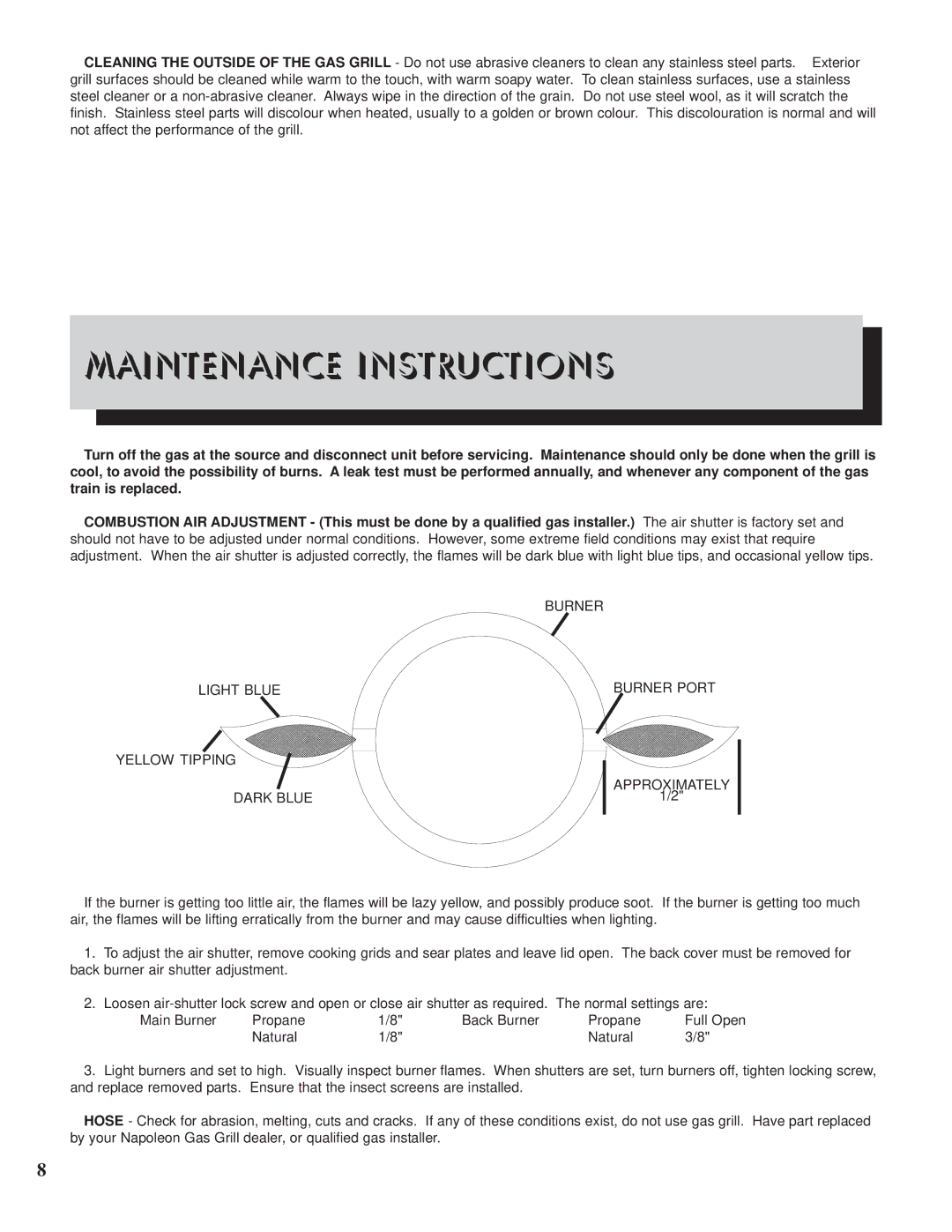 Napoleon Grills PTSS450RSB manual Maintenance Instructions 