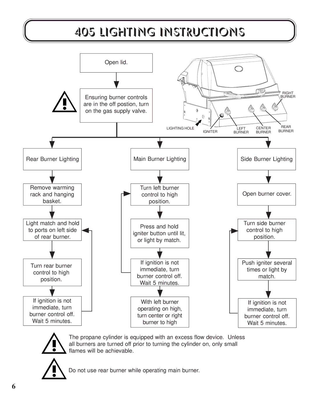 Napoleon Grills U405 manual Lighting Instructions 