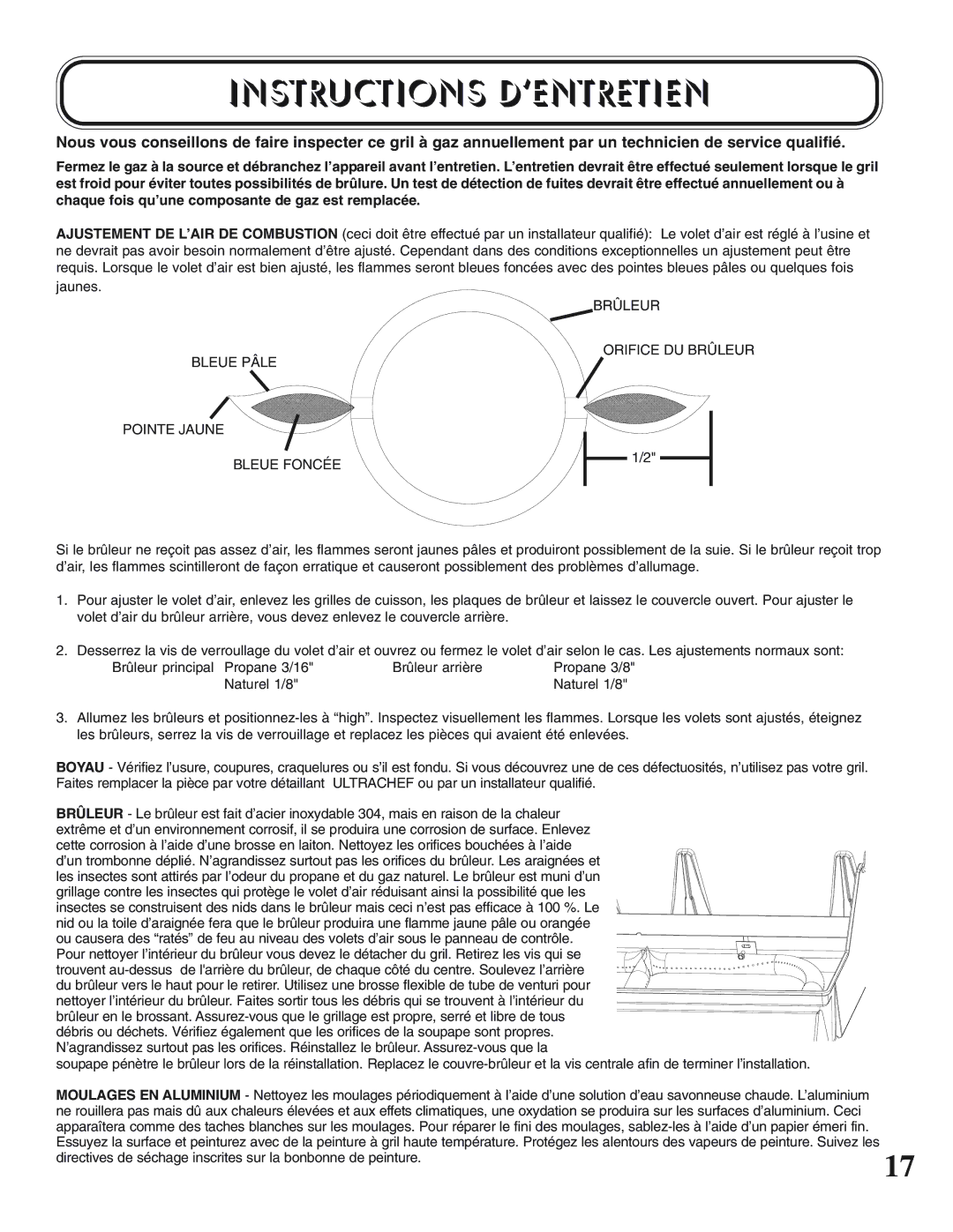 Napoleon Grills UP405 manual Instructions D’ENTRETIEN 