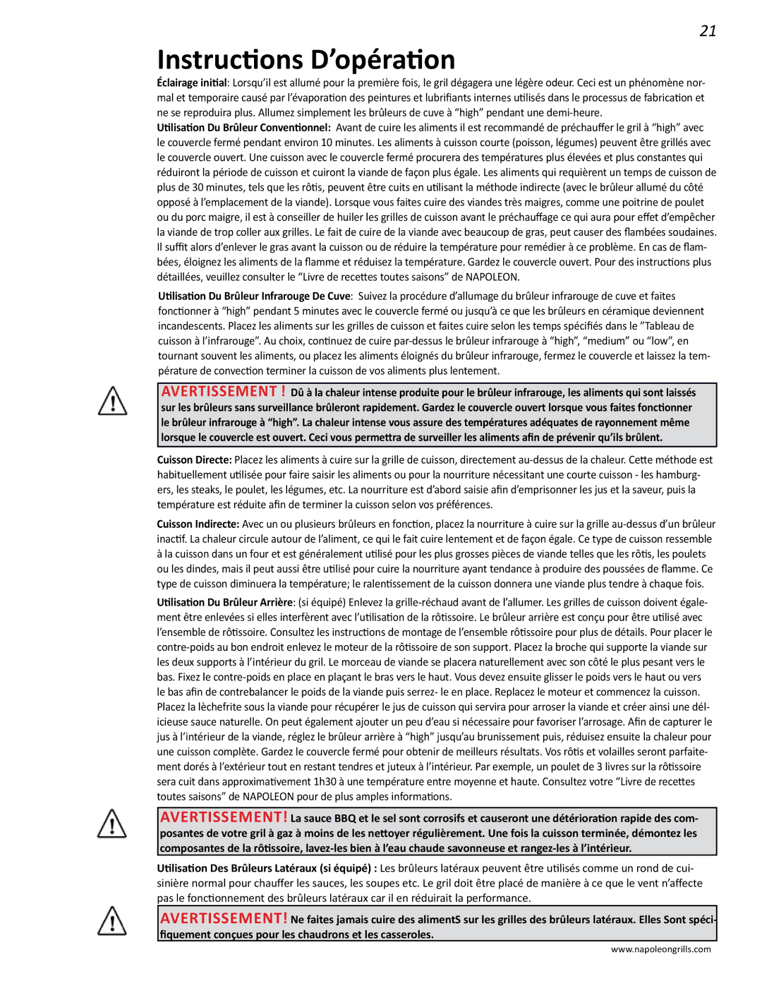 Napoleon Grills V 450, V 600 manual Instructions D’opération 
