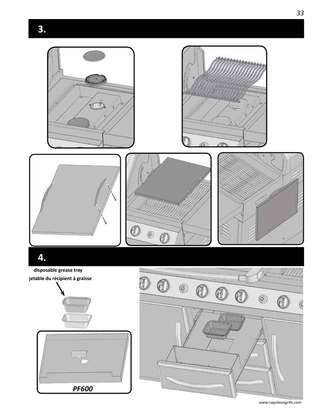 Napoleon Grills V 450, V 600 manual PF600, Disposable grease tray jetable du récipient à graisse 