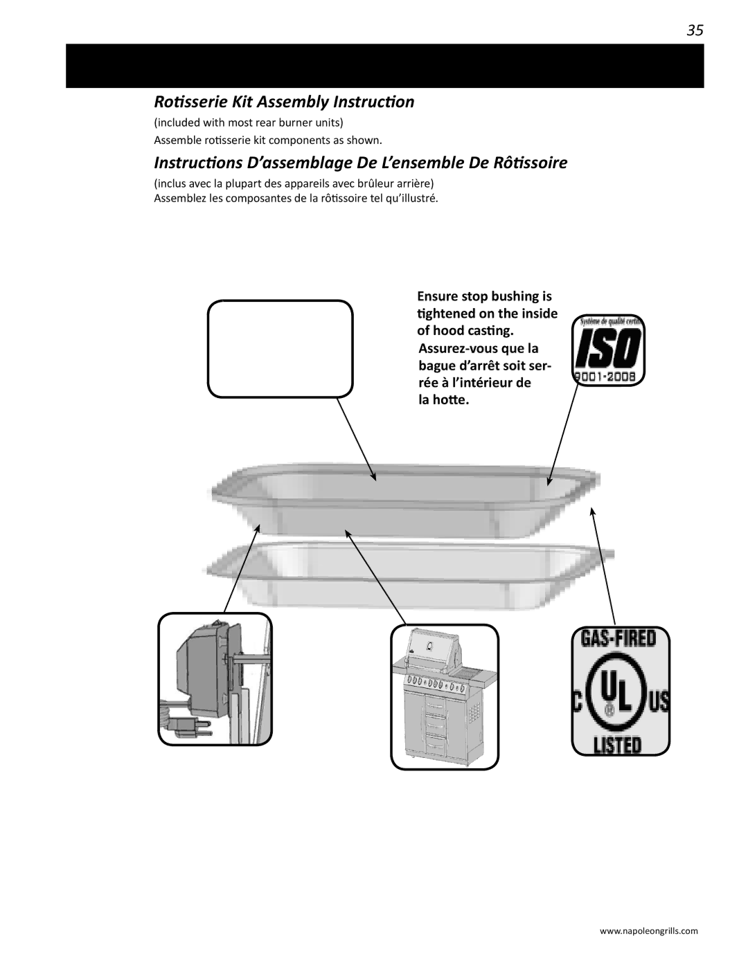 Napoleon Grills V 450, V 600 Rotisserie Kit Assembly Instruction, Instructions D’assemblage De L’ensemble De Rôtissoire 