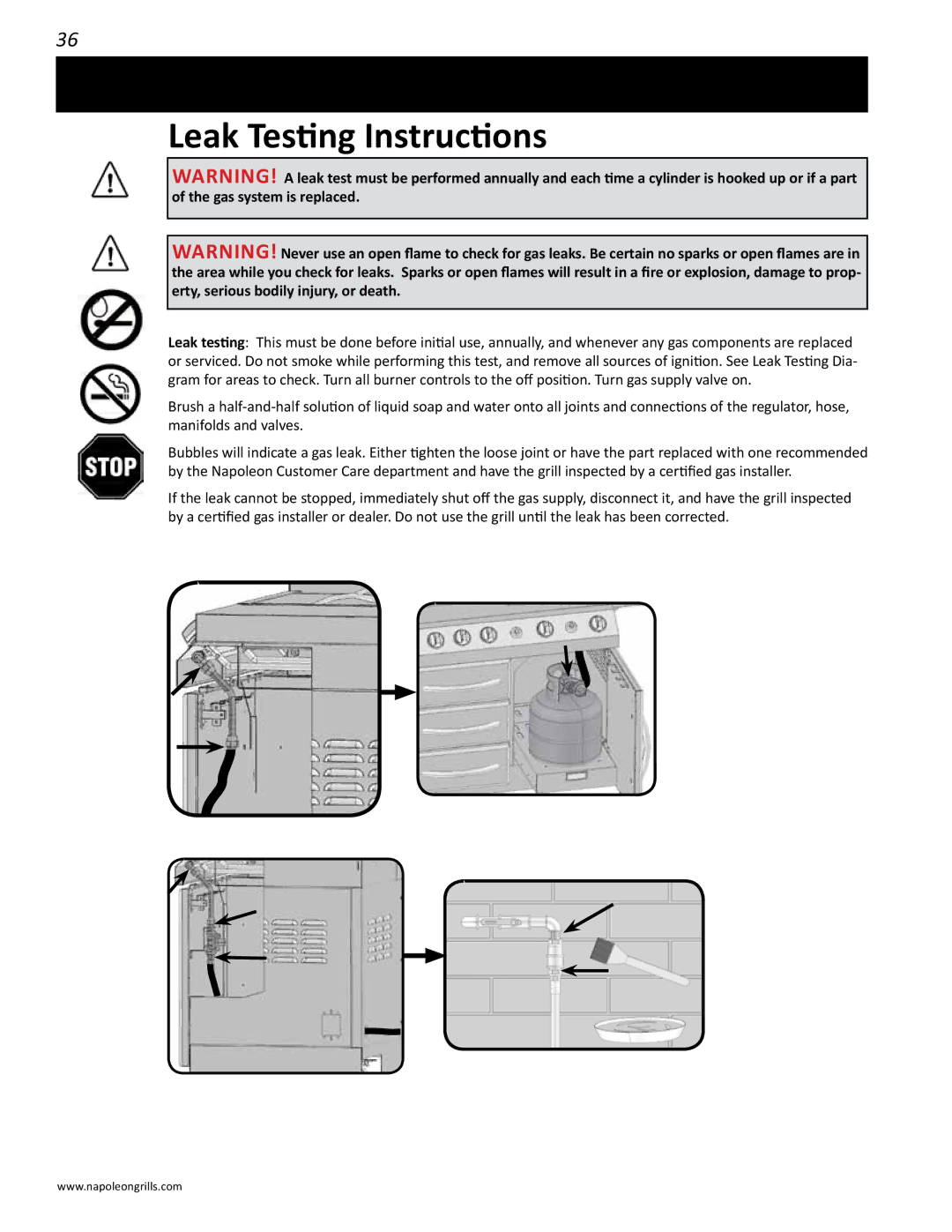 Napoleon Grills V 600, V 450 manual Leak Testing Instructions 