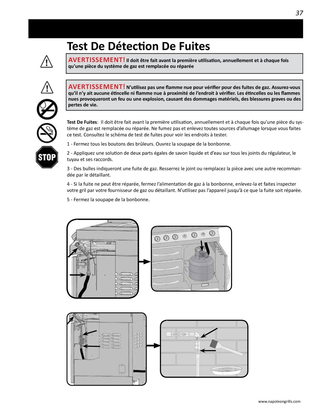 Napoleon Grills V 450, V 600 manual Test De Détection De Fuites 
