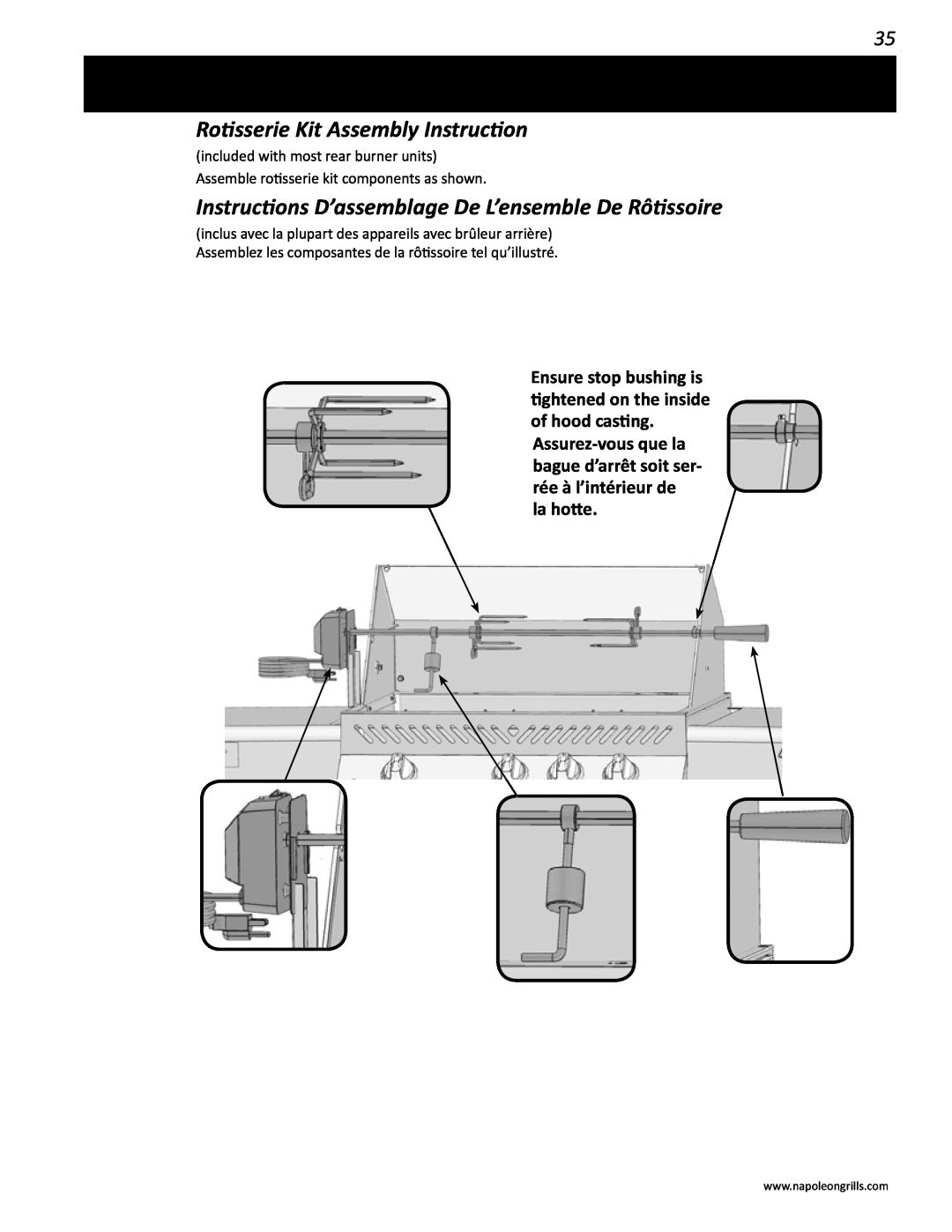 Napoleon Grills V 450, V 600 manual Rotisserie Kit Assembly Instruction 