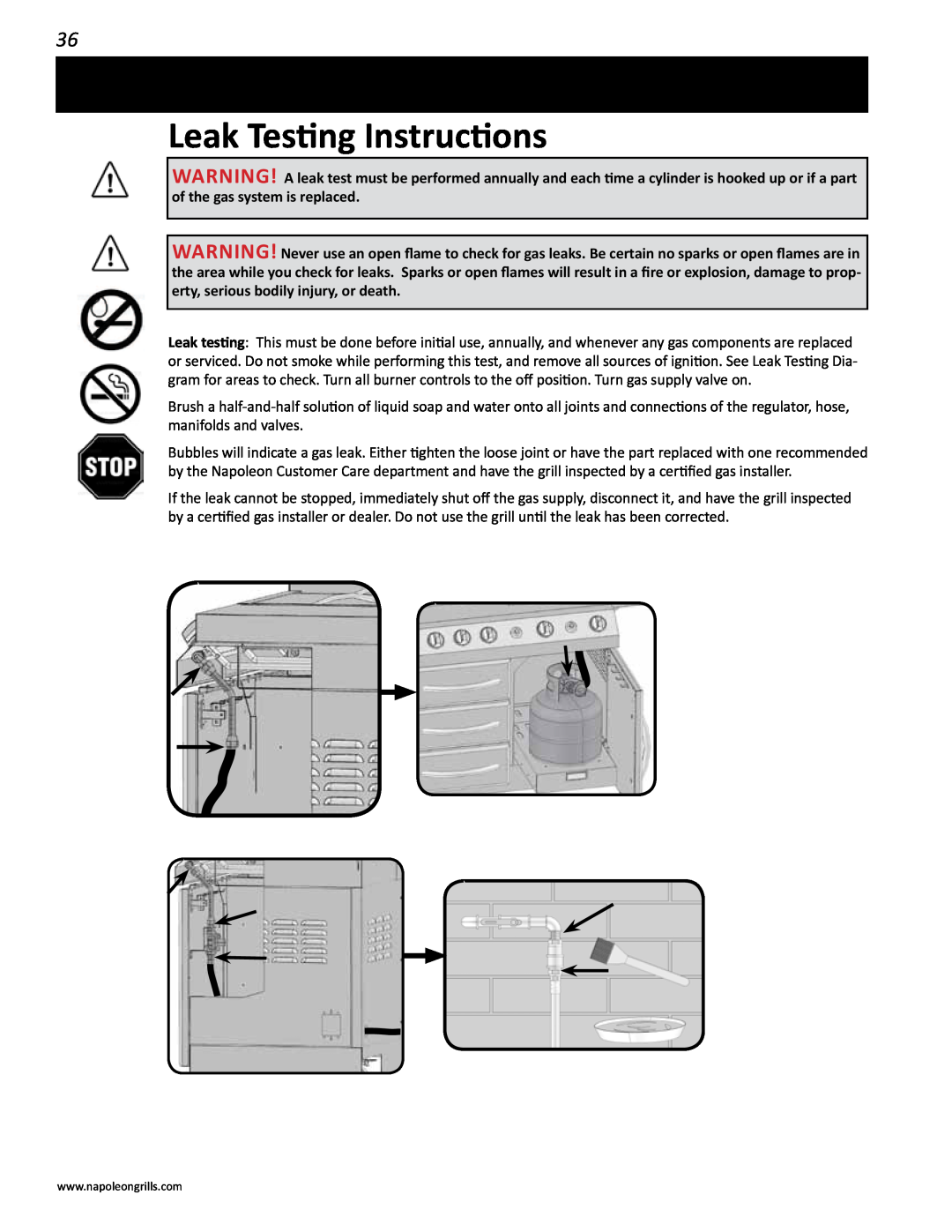 Napoleon Grills V 600, V 450 manual Leak Testing Instructions 