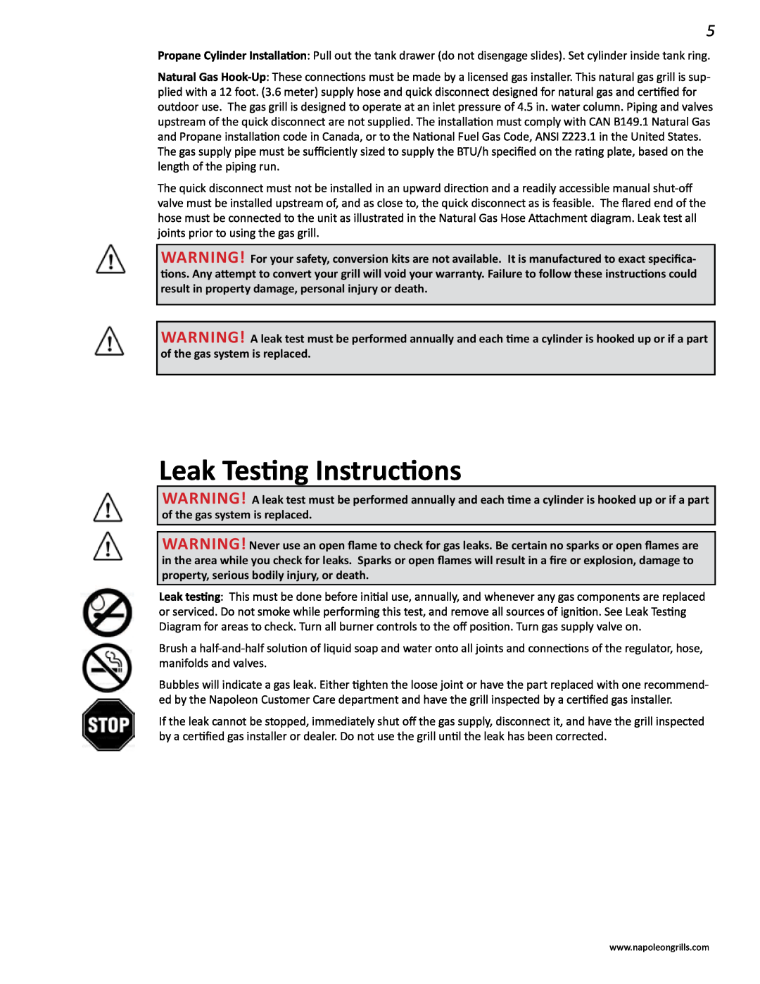 Napoleon Grills V 450, V 600 manual Leak Testing Instructions 