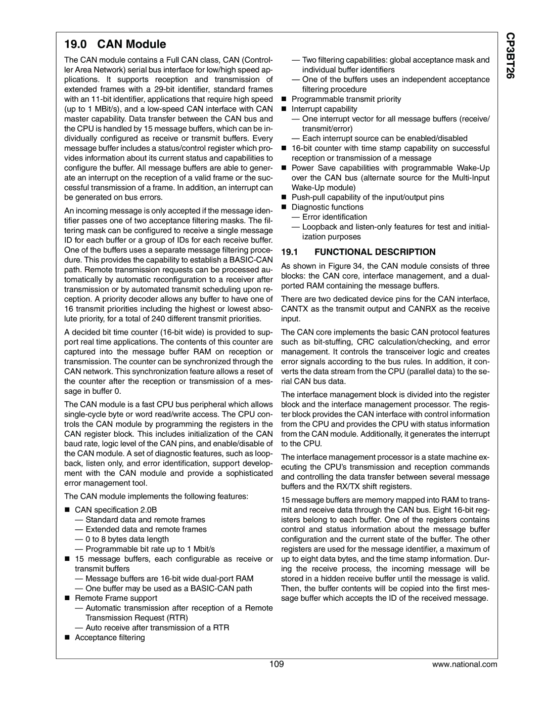 National CP3BT26 manual Can Module, Functional Description 