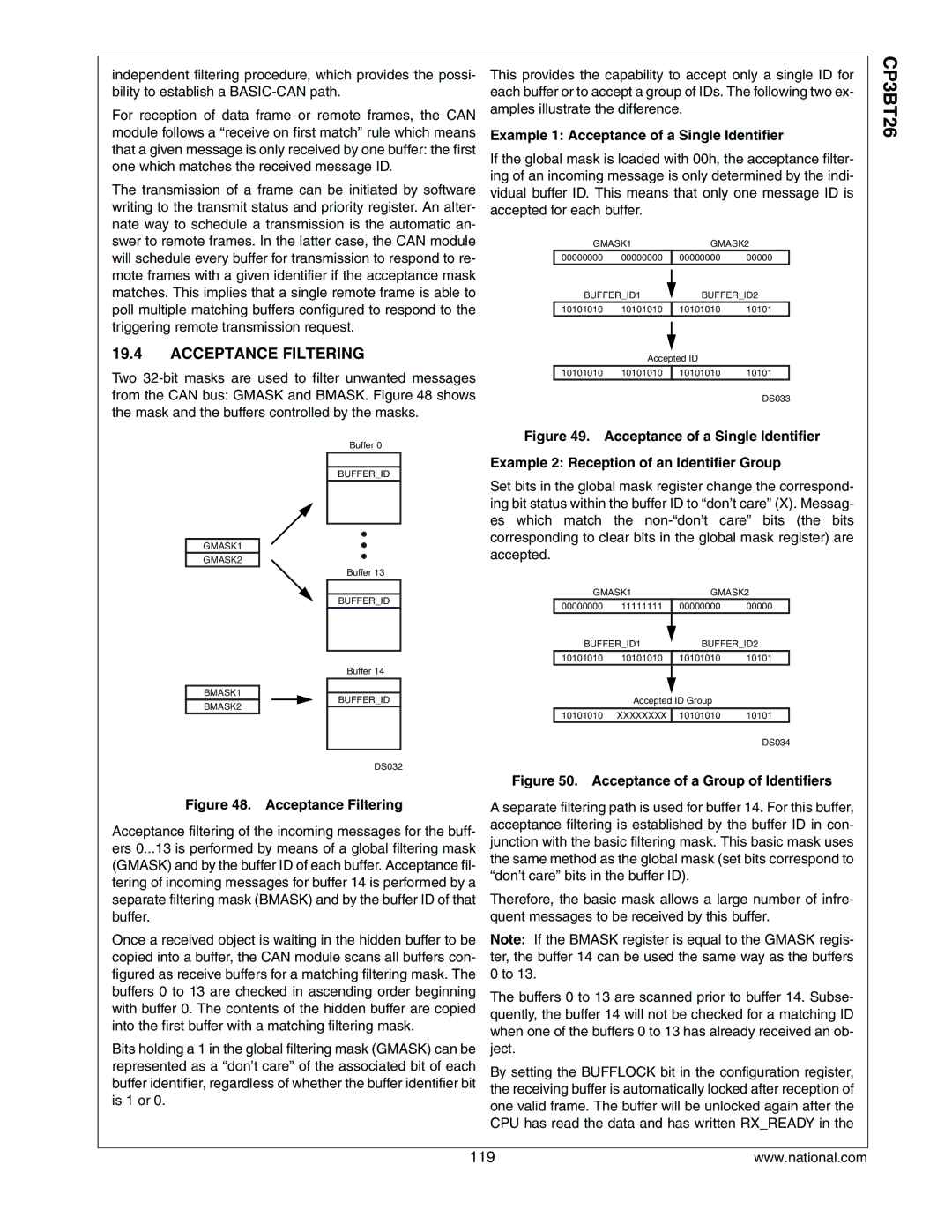 National CP3BT26 manual Acceptance Filtering, Example 1 Acceptance of a Single Identifier 