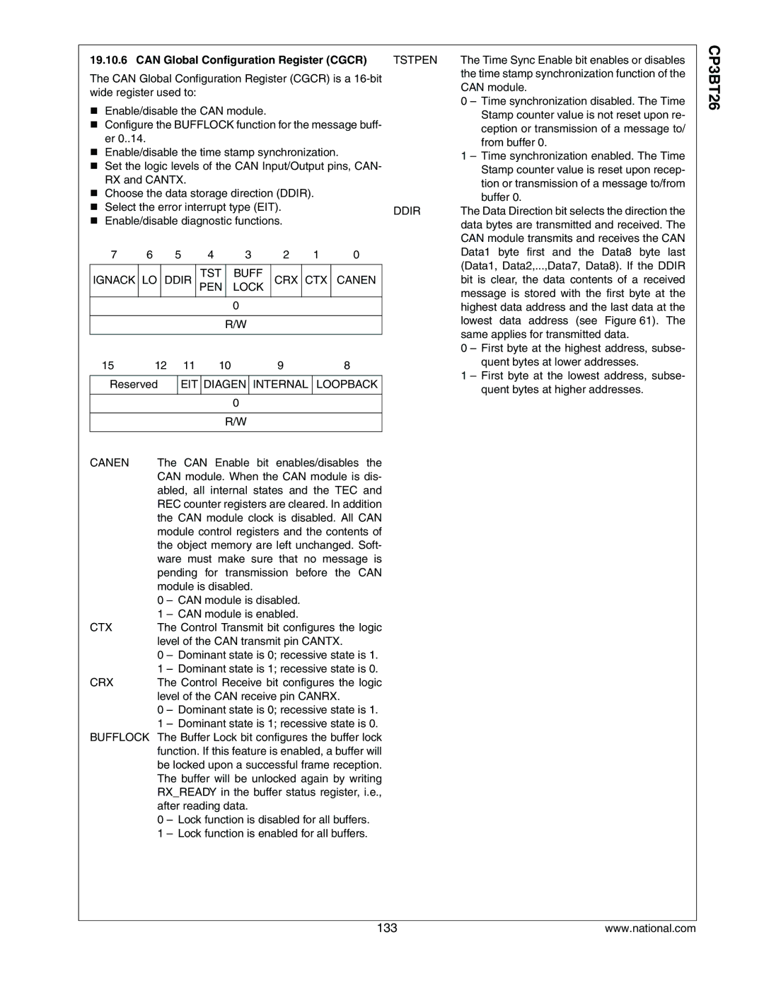 National CP3BT26 manual Can Global Configuration Register Cgcr 