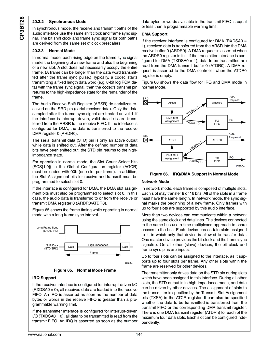 National CP3BT26 manual Synchronous Mode, Normal Mode, DMA Support 