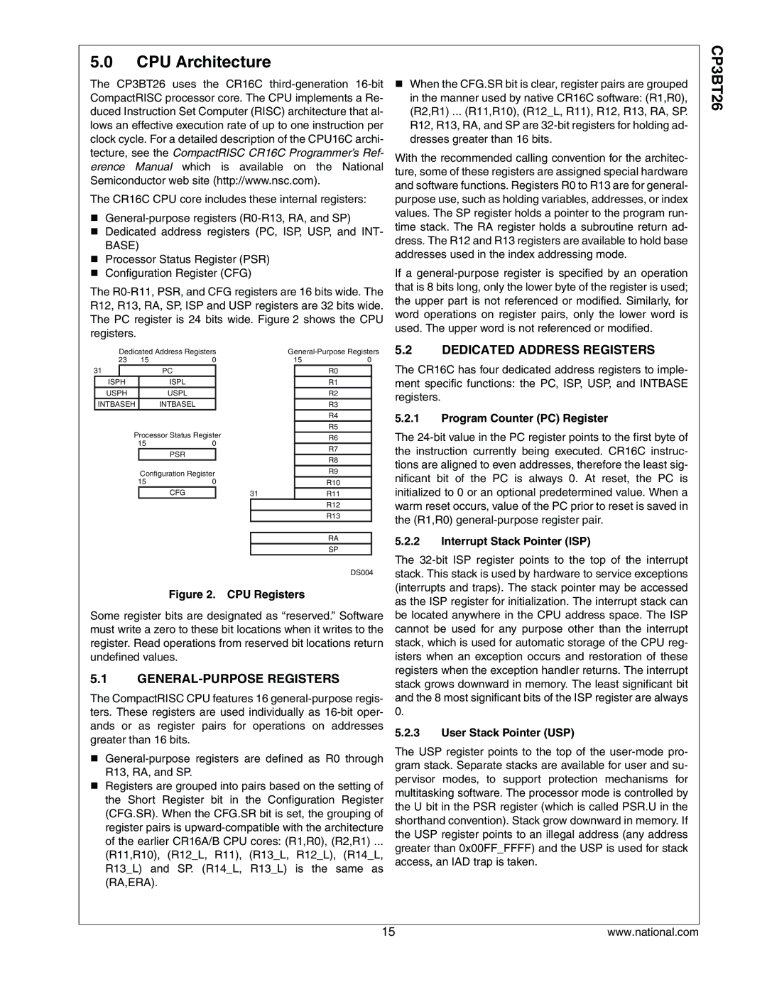 National CP3BT26 manual CPU Architecture, GENERAL-PURPOSE Registers, Dedicated Address Registers 