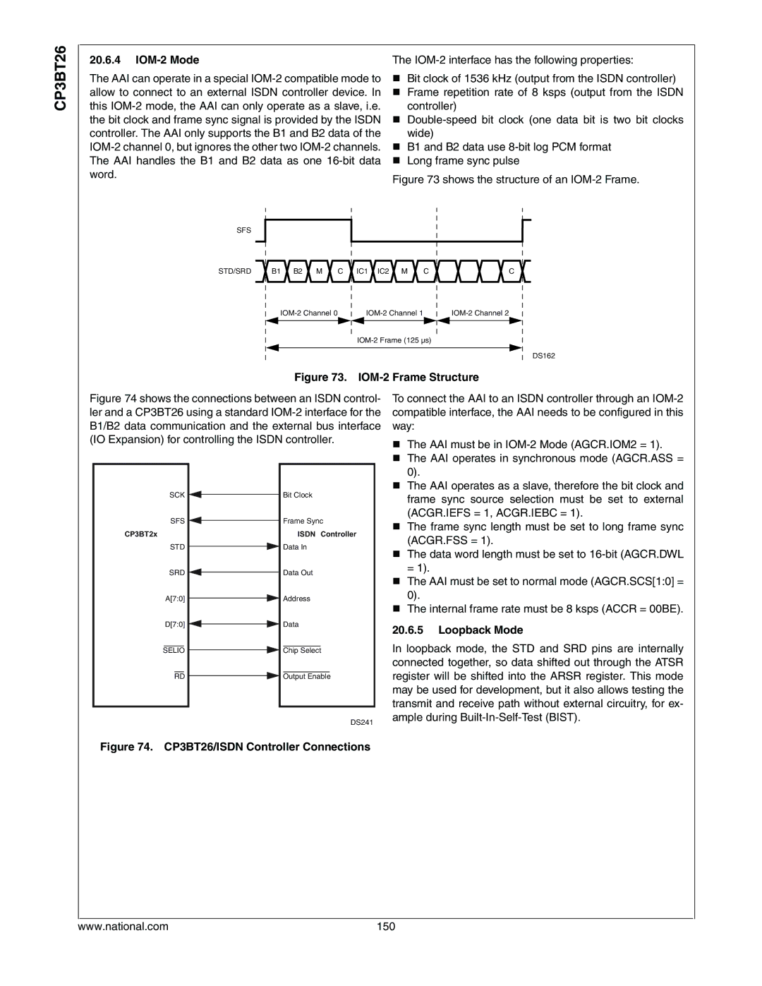 National CP3BT26 manual IOM-2 Mode, Loopback Mode, 150 