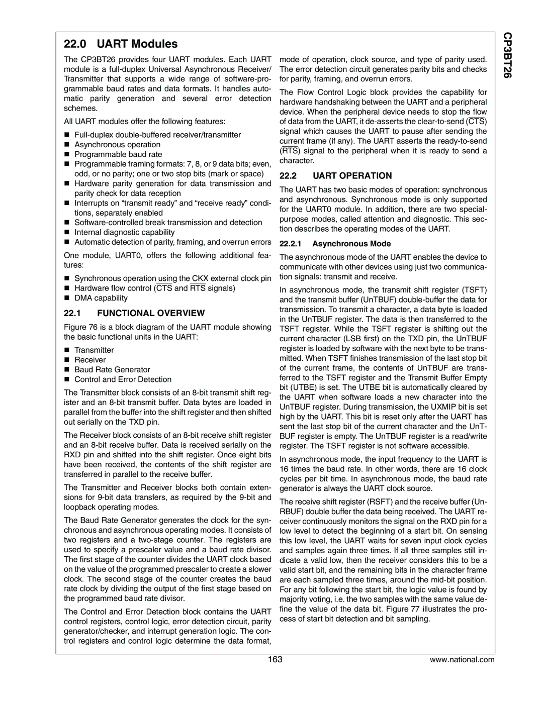 National CP3BT26 manual Uart Modules, Functional Overview, Uart Operation 