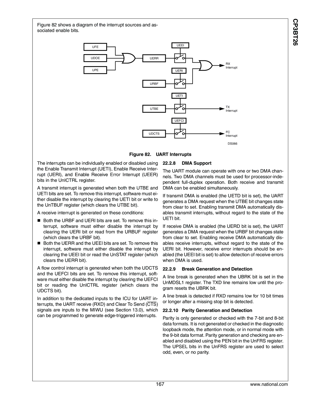 National CP3BT26 manual Break Generation and Detection, Parity Generation and Detection 