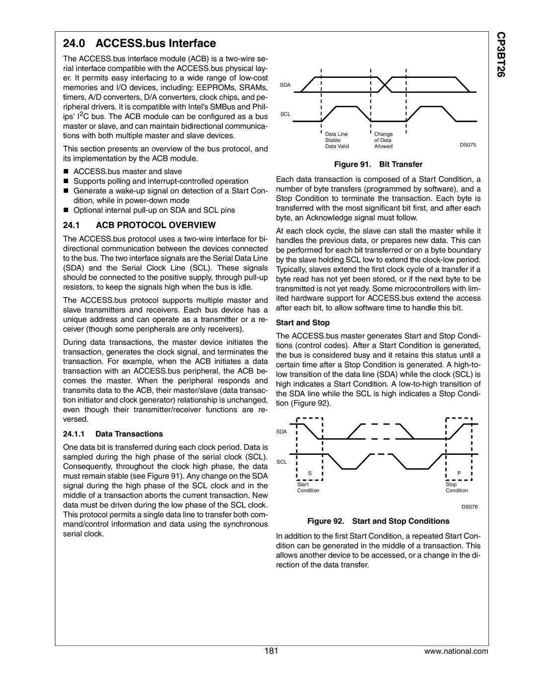 National CP3BT26 manual ACCESS.bus Interface, ACB Protocol Overview, Data Transactions, Start and Stop 