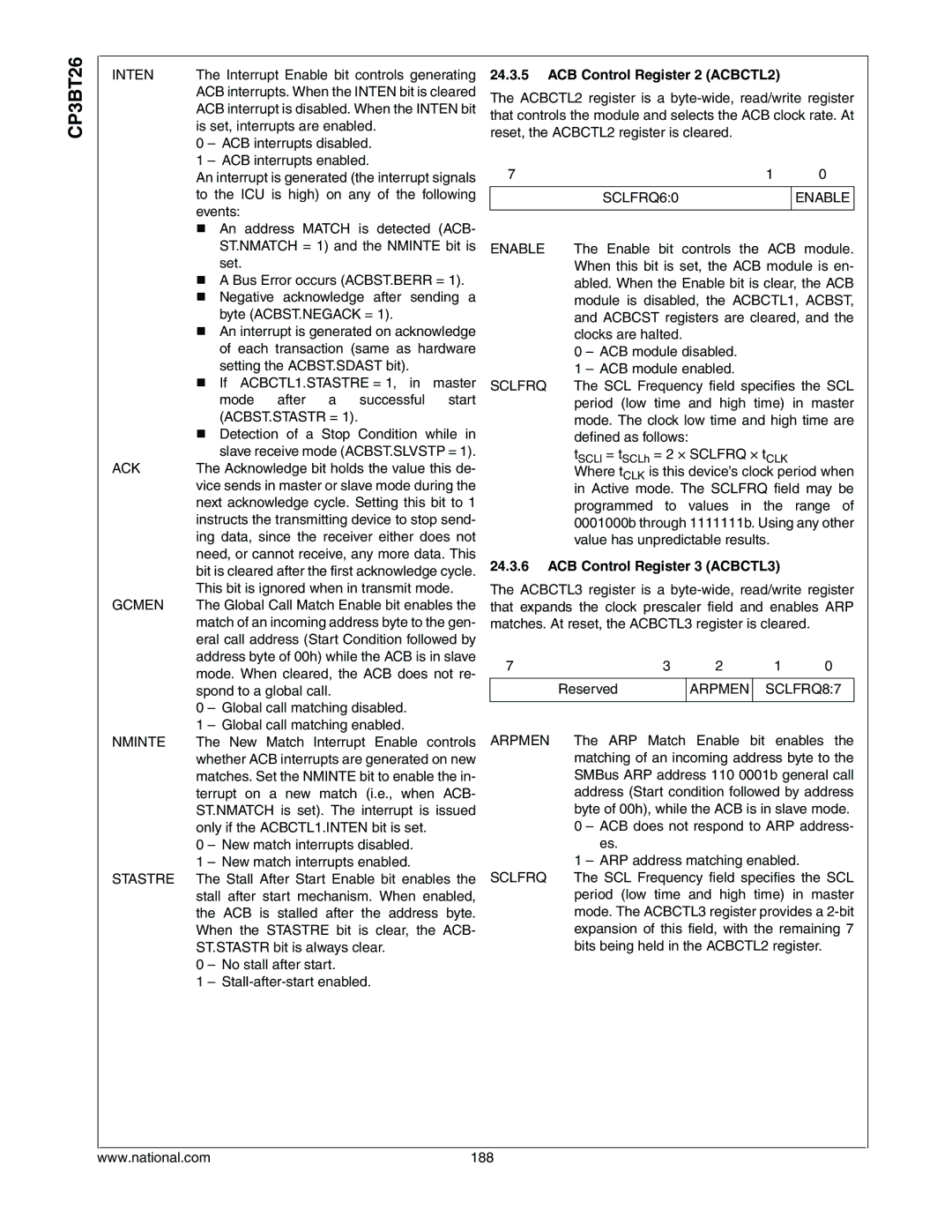 National CP3BT26 manual ACB Control Register 2 ACBCTL2, ACB Control Register 3 ACBCTL3 